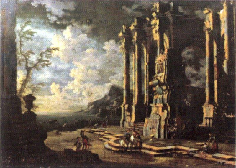 Leonardo Coccorante Harbor Scene with Roman Ruins France oil painting art